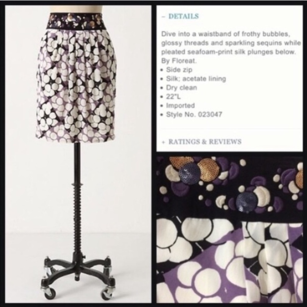Floreat Silk Embroidered Beaded Sequin Bubbles Skirt Black purple Gold white XS